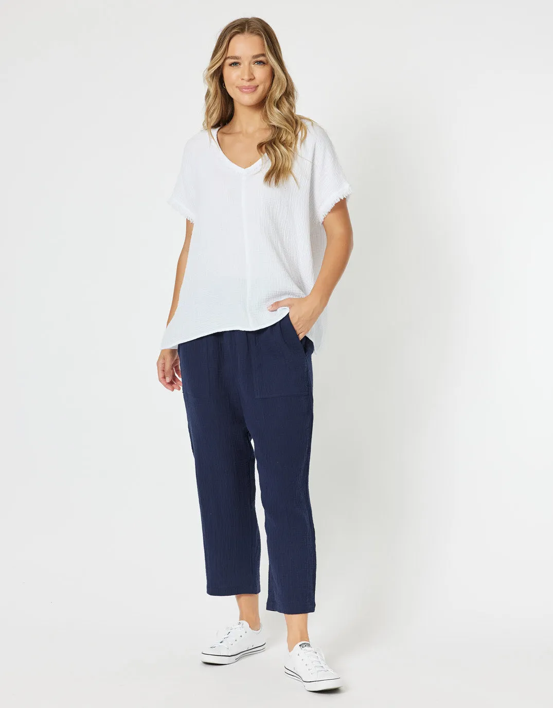Byron Cotton V Neck Top - White