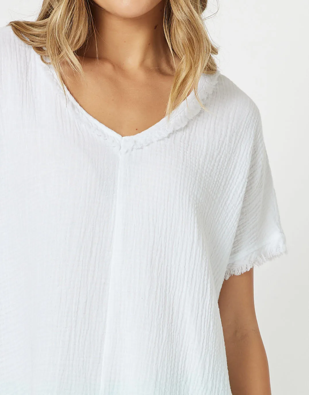 Byron Cotton V Neck Top - White