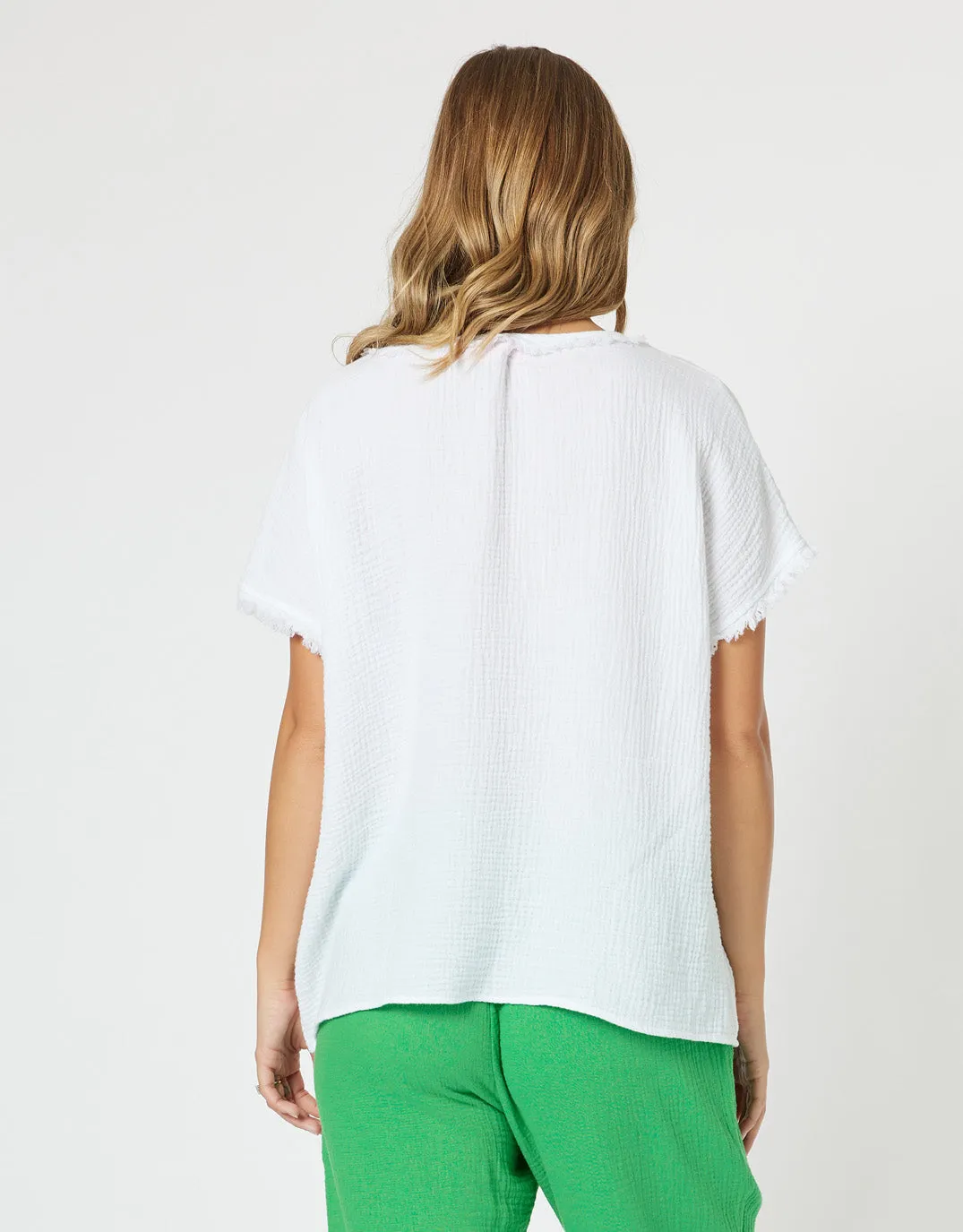 Byron Cotton V Neck Top - White