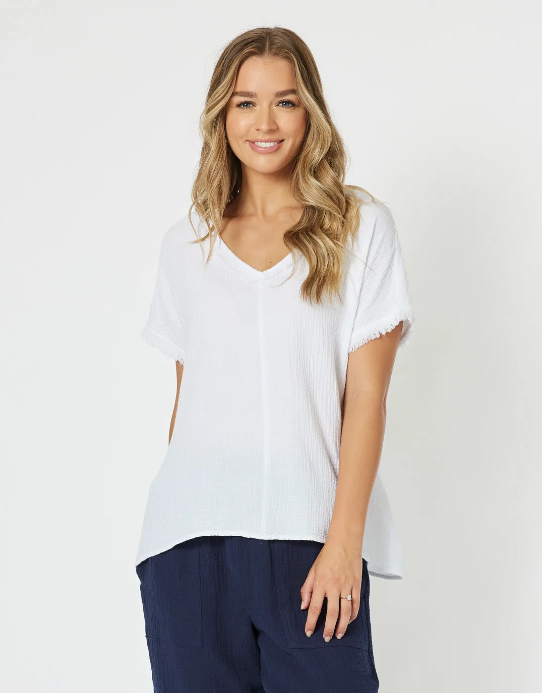 Byron Cotton V Neck Top - White