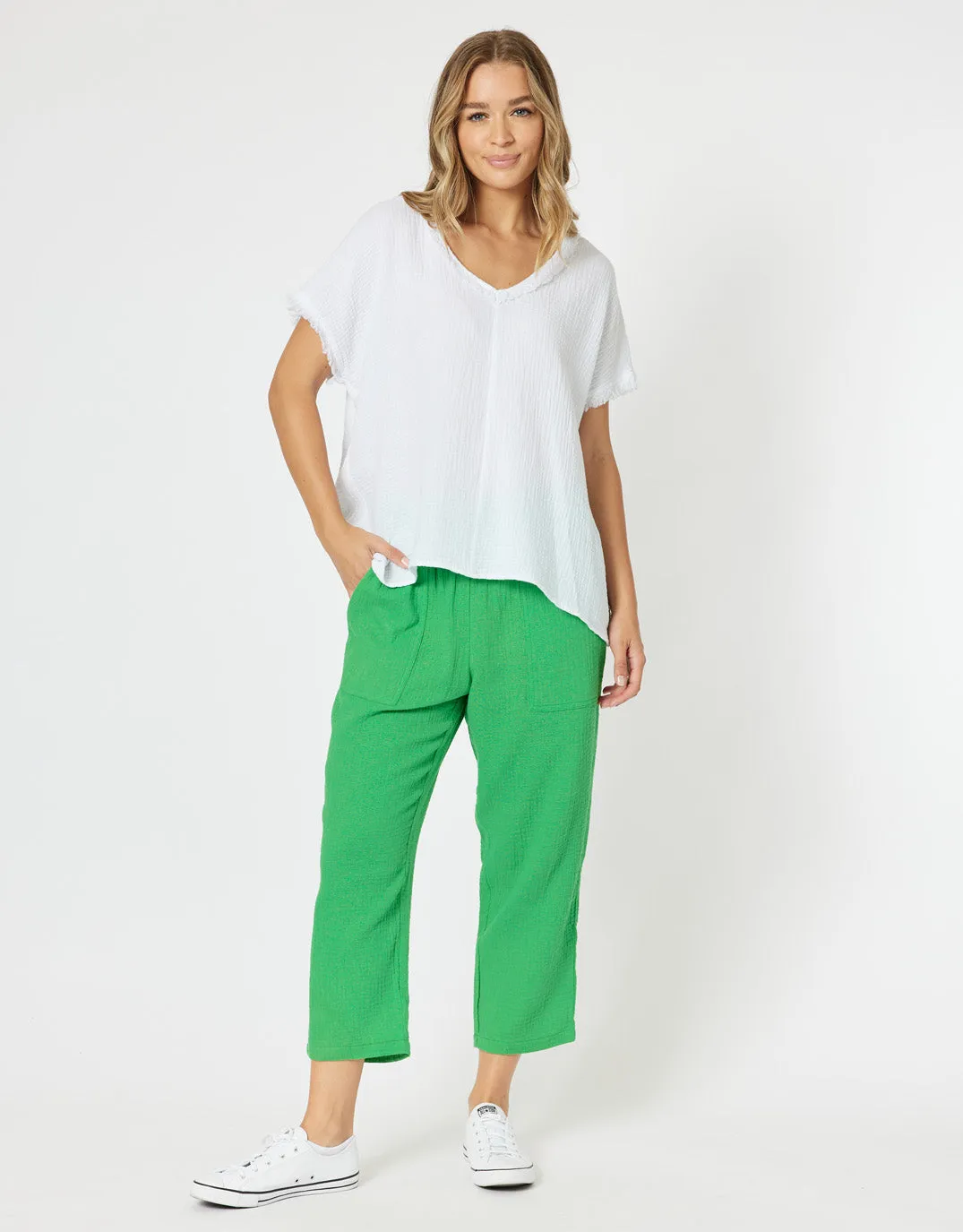 Byron Cotton V Neck Top - White