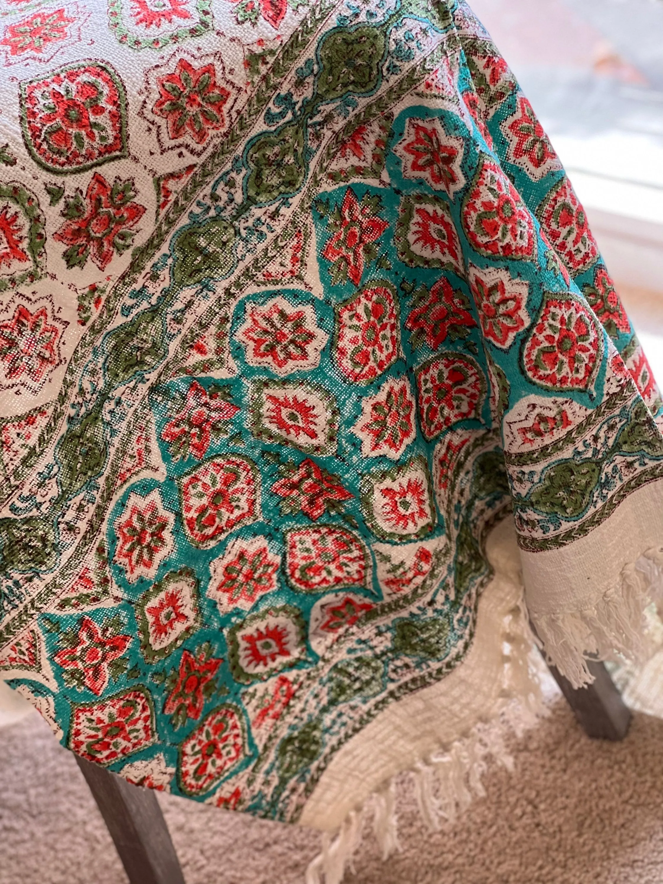Indian Throw Blanket Bohemian Cloth Bed cover with Tassels Hand-Loomed Block Printed Cotton Sofa Throw, Soft Cotton Throws