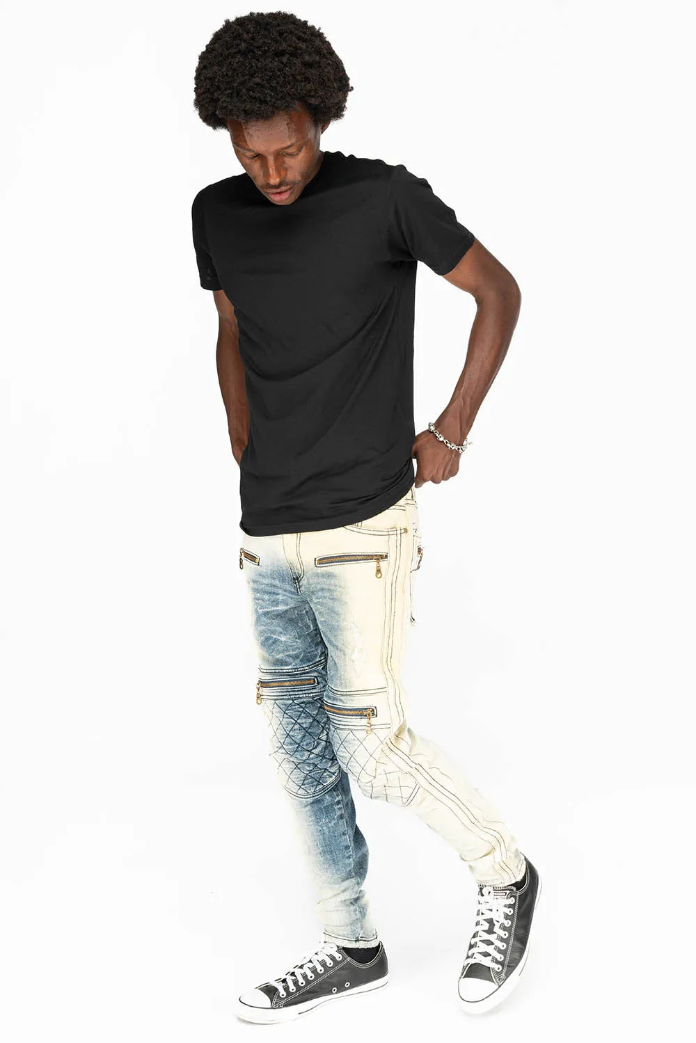MENS BIKER JEANS IN OCEAN WASH