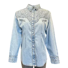 Women's Vintage Tooling Embroidery Denim & Blue Western Shirt